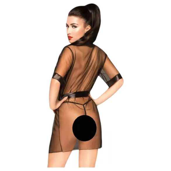 Penthouse Midnight Mirage - Satin Robe & Thong Set (Black)