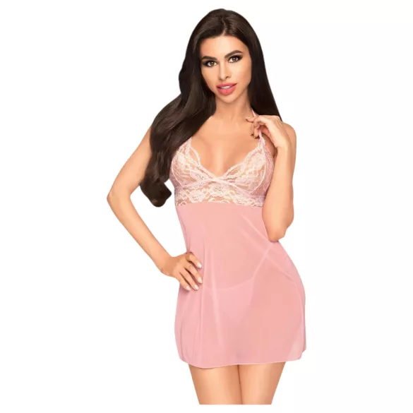 Penthouse Bedtime Story - Nightgown & Thong Set (Pink) - L/XL
