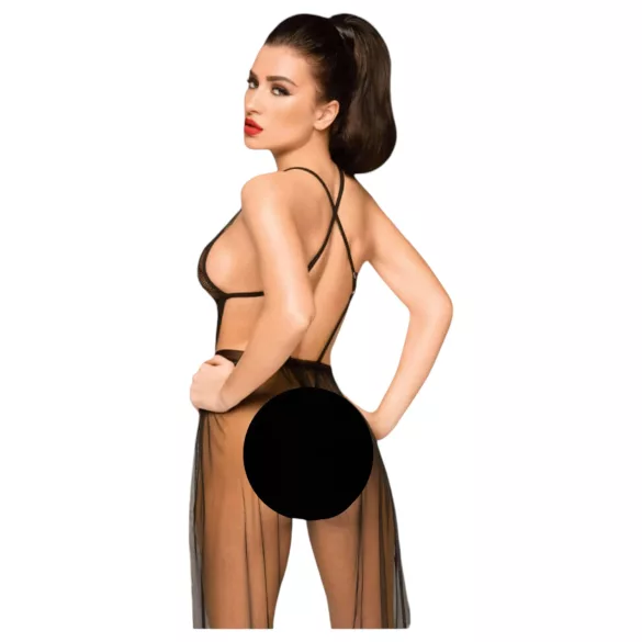 Penthouse Forplay Lace Bodysuit with Tulle Shawl (Black) - L/XL