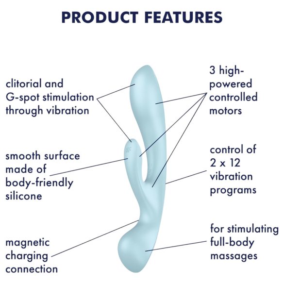 Satisfyer Triple Oh - Rechargeable Clitoral Vibrator with Arm (Blue)