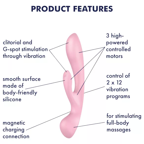 Satisfyer Triple Oh - Rechargeable Pink Vibrator with Clitoral Arm