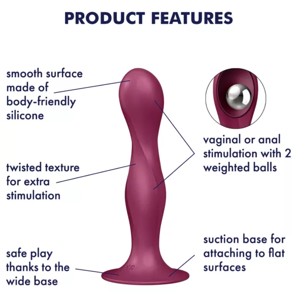 Satisfyer Double Ball-R - Weighted Suction Cup Dildo (Red)