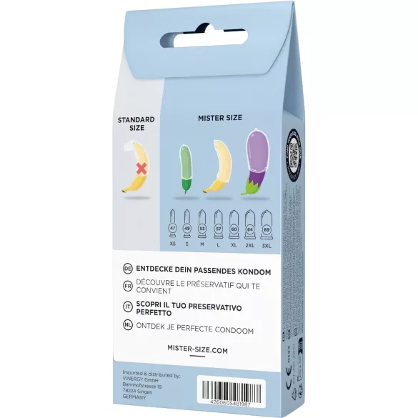 Mister Size Test Set - condom sample pack with measuring tape (3 pcs)