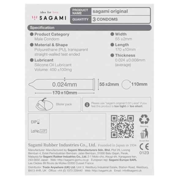 Sagami Original 0.02 - Condom - 55mm (3 pack)