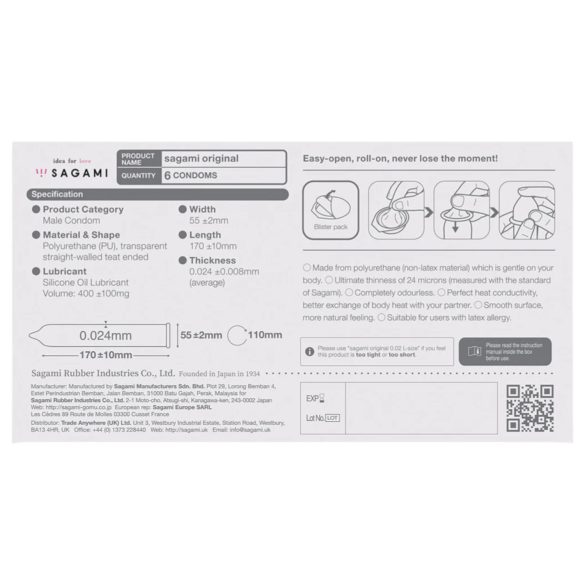 Sagami Original 0.02 - Condom - 55mm (6 Pack)