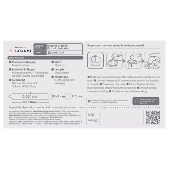 Sagami Original 0.02 - Extra Lubricated Condom - 55mm (12 pack)