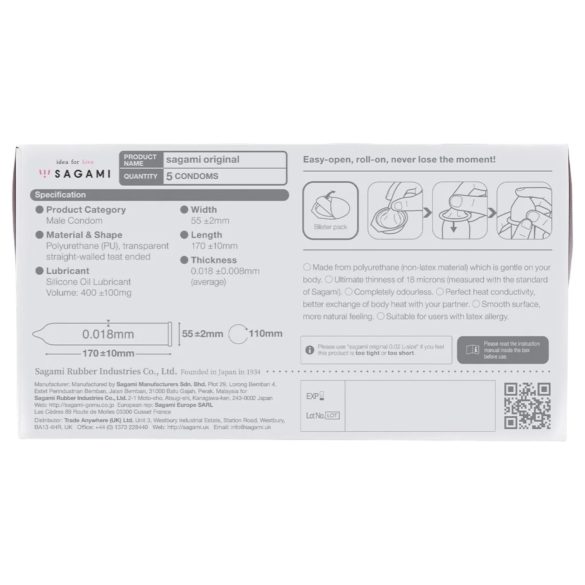 Sagami Original 0.01 - Condom - 55mm (5 pcs)