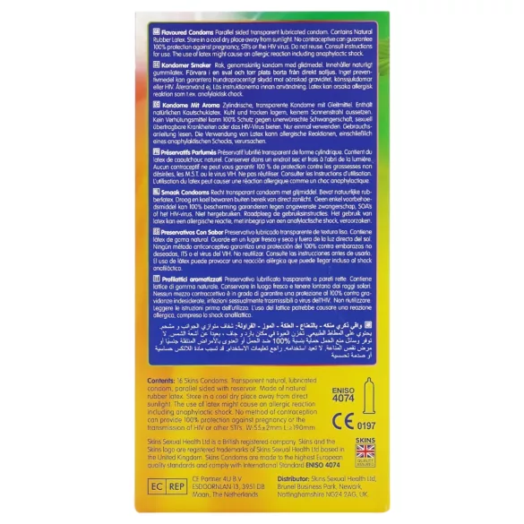 Skins - flavoured condoms - mint, bubble gum, banana, strawberry (16 pcs)