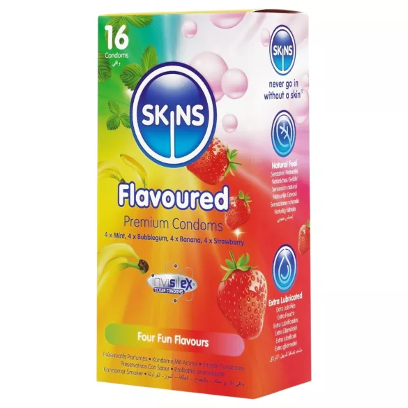 Skins - flavoured condoms - mint, bubble gum, banana, strawberry (16 pcs)