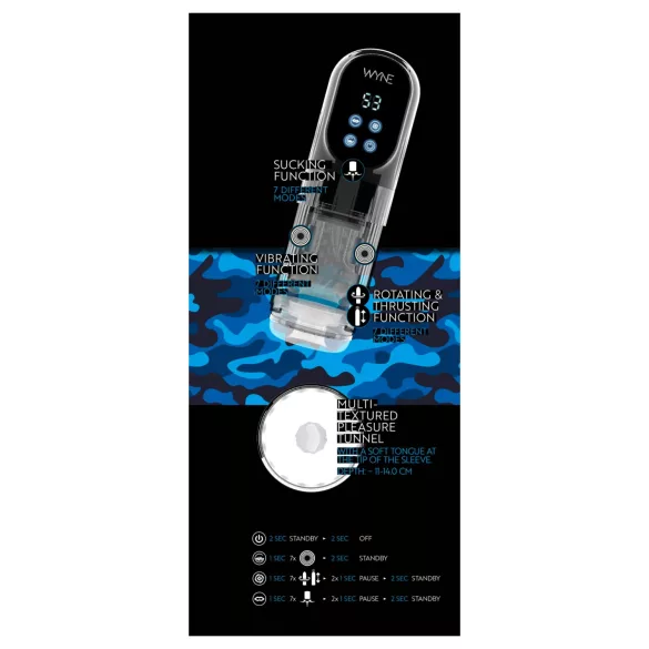 WYNE 12 - suction, rotating and vibrating rechargeable masturbator (black)