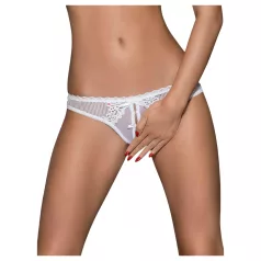   Obsessive Alabastra - Floral Bow Open-Front Thong - White - L/XL