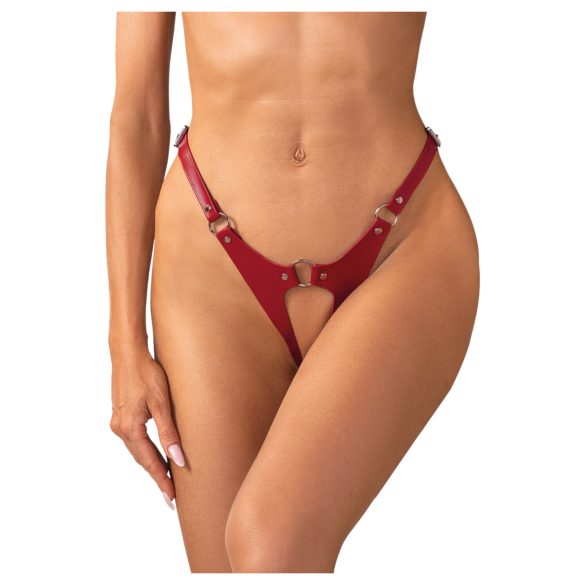 Obsessive Inferro - Open Adjustable Faux Leather Thong (Red)