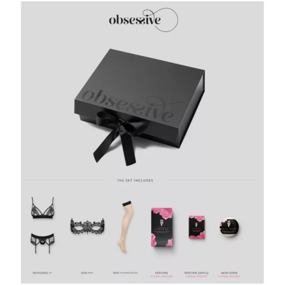 Obsessive Wonderia - Lingerie Gift Box Set - 6 Pieces (Black) - L/XL