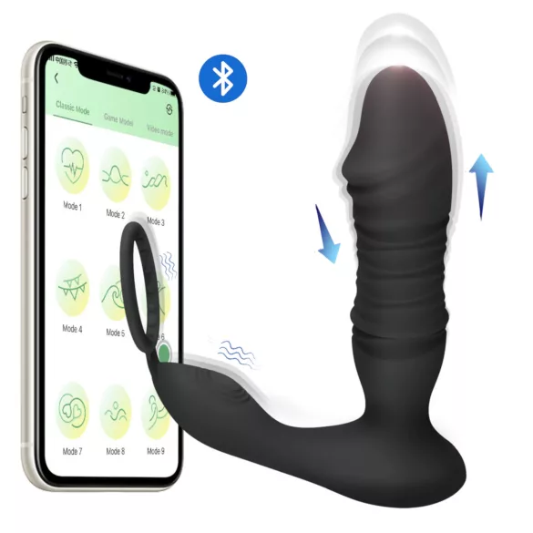 Erospace Men's Play - app-controlled thrusting anal vibrator (black)