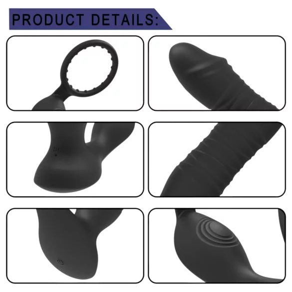 Erospace Men's Play - app-controlled thrusting anal vibrator (black)