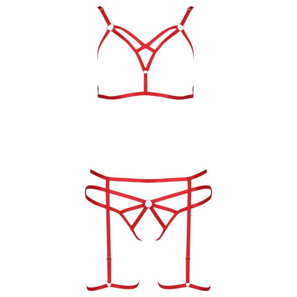 Passion Magali - 3-Piece Decorative Body Harness Set (Red)