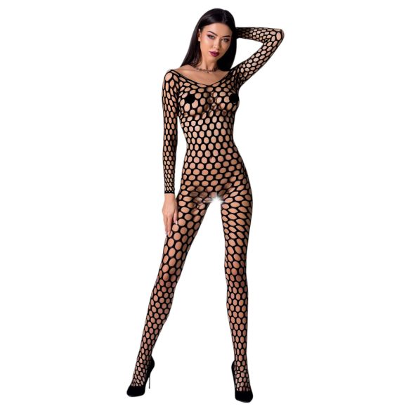Passion BS077 - Long-Sleeve Mesh Jumpsuit (Black) - Sizes S-L
