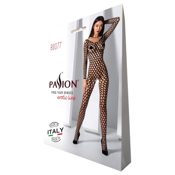 Passion BS077 - Long-Sleeve Mesh Jumpsuit (Black) - Sizes S-L