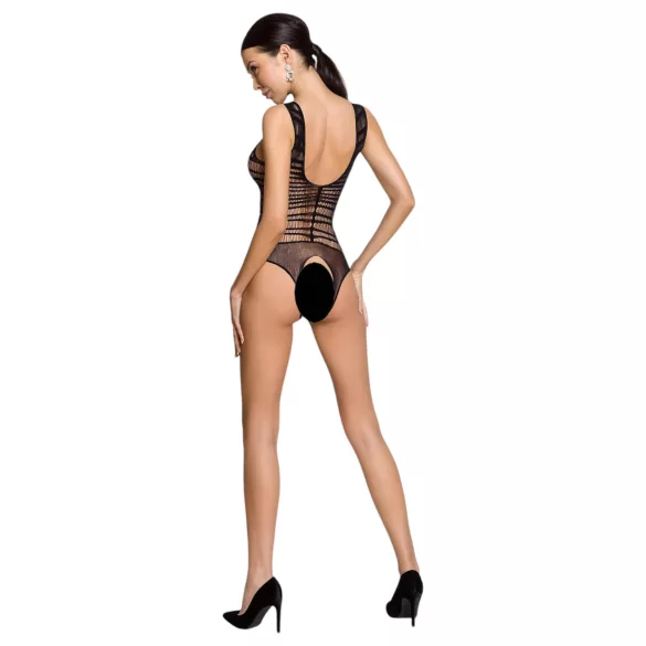 Passion BS086 - Sheer Striped Bodysuit (Black) - Sizes S-L