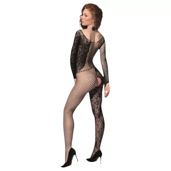 Passion BS107 - black floral fishnet bodystocking (S-L)