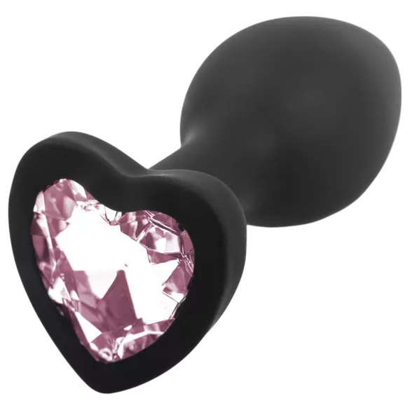 Sunfo - Heart Gem Silicone Anal Plug (Black-Pink)
