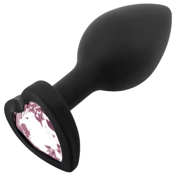 Sunfo - Heart Gem Silicone Anal Plug (Black-Pink)