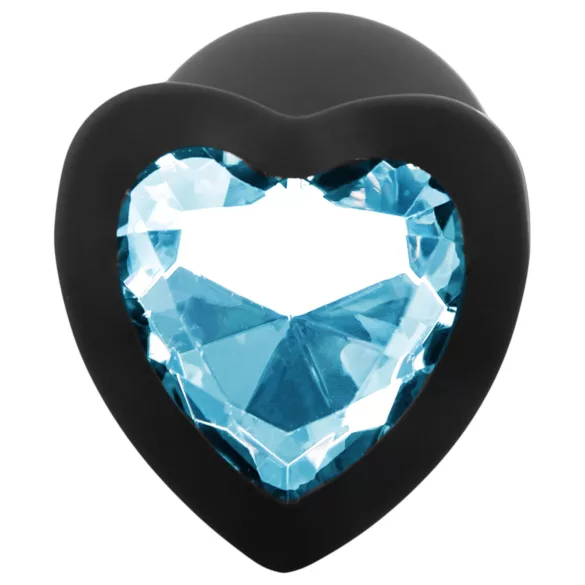 Sunfo - Silicone Heart-Shaped Anal Plug with Blue Gem (Black)