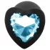 Sunfo - Silicone Heart-Shaped Anal Plug with Blue Gem (Black)