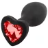 Sunfo - Silicone Anal Plug with Heart-Shaped Red Gem (Black)