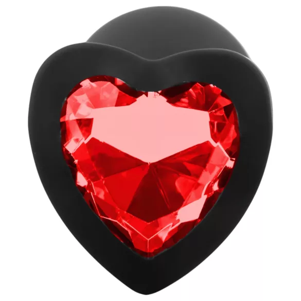 Sunfo - Silicone Anal Plug with Heart-Shaped Red Gem (Black)