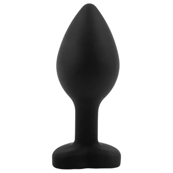Sunfo - Silicone Anal Plug with Heart-Shaped Red Gem (Black)