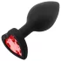 Sunfo - Silicone Anal Plug with Heart-Shaped Red Gem (Black)