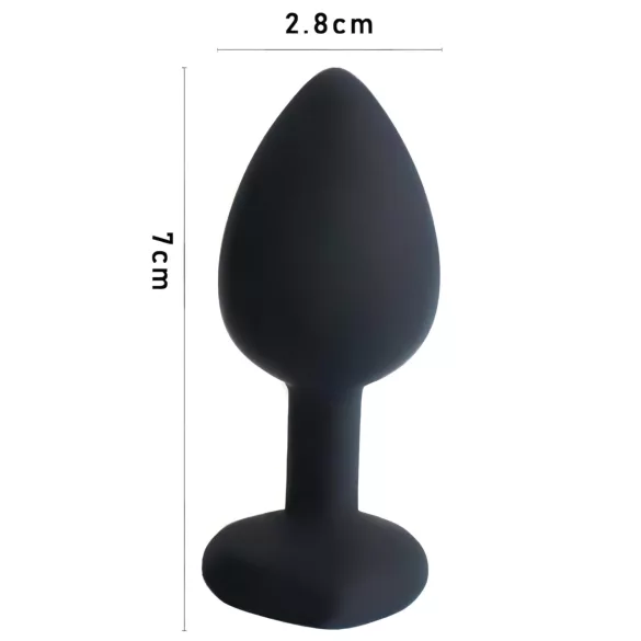 Sunfo - Silicone Anal Plug with Heart-Shaped Red Gem (Black)