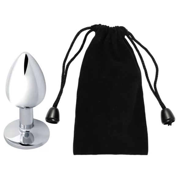 Sunfo - Metallic Anal Plug with Black Gem (Silver)