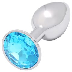 Sunfo - Silver Metal Anal Plug with Light Blue Gem