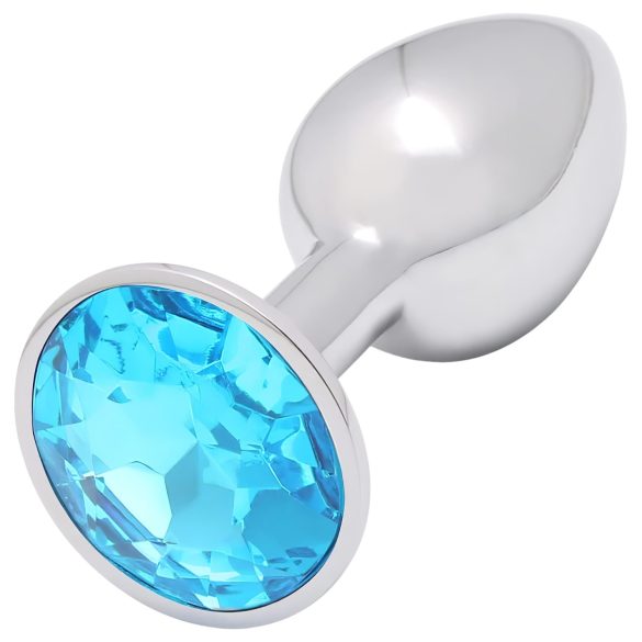 Sunfo - Silver Metal Anal Plug with Light Blue Gem