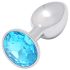 Sunfo - Silver Metal Anal Plug with Light Blue Gem