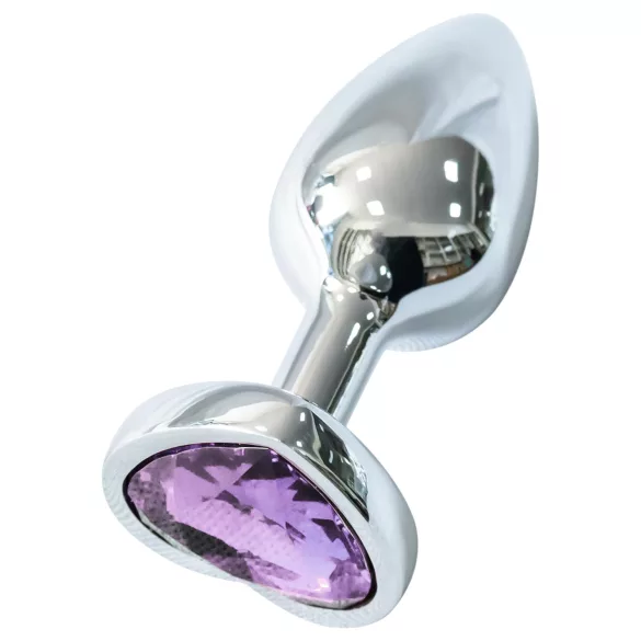 Sunfo - Metal Heart-Shaped Anal Plug with Purple Gem (Silver)