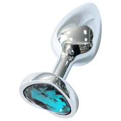   Sunfo - Metal Heart-Shaped Anal Plug with Light Blue Gem (Silver)