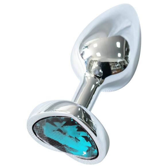 Sunfo - Metal Heart-Shaped Anal Plug with Light Blue Gem (Silver)