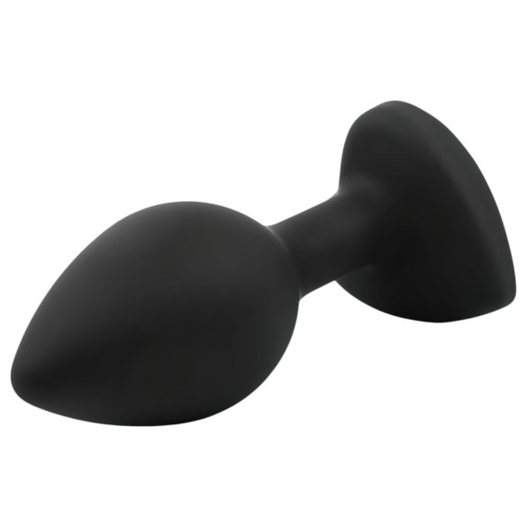 Sunfo - Silicone Heart Gem Anal Plug with Dark Green Stone (Black)