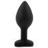Sunfo - Silicone Heart Gem Anal Plug with Dark Green Stone (Black)