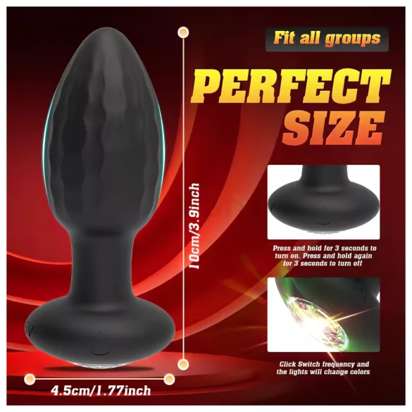 Desirel - Vibrating Anal Plug with Colour-Changing LED Light - App-Controlled, 10 Vibration Modes (Black)