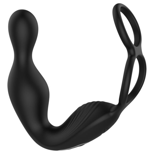 Lonely - rotating-head prostate vibrator with penis ring (black)