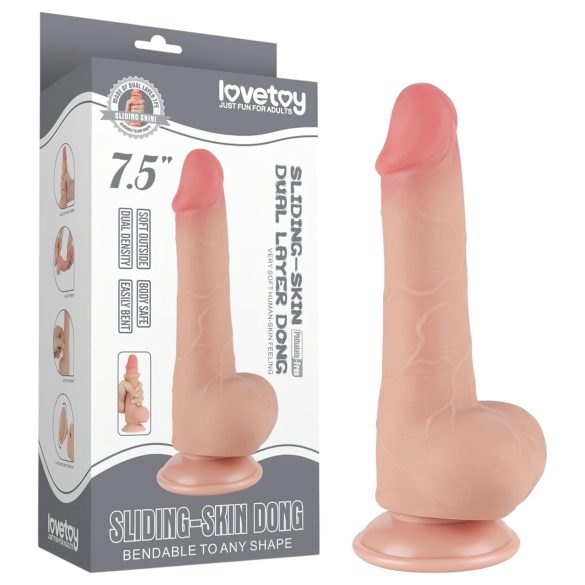 Lovetoy Sliding-Skin - Dual-Layer Dildo with Balls - 20cm (Natural)