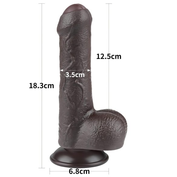 Lovetoy Sliding-Skin - Dual-Layer Dildo with Balls - 18.3cm (Brown)