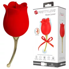 Pretty Love Rose Lover - Tongue 2in1 Clitoral Vibrator (Red)