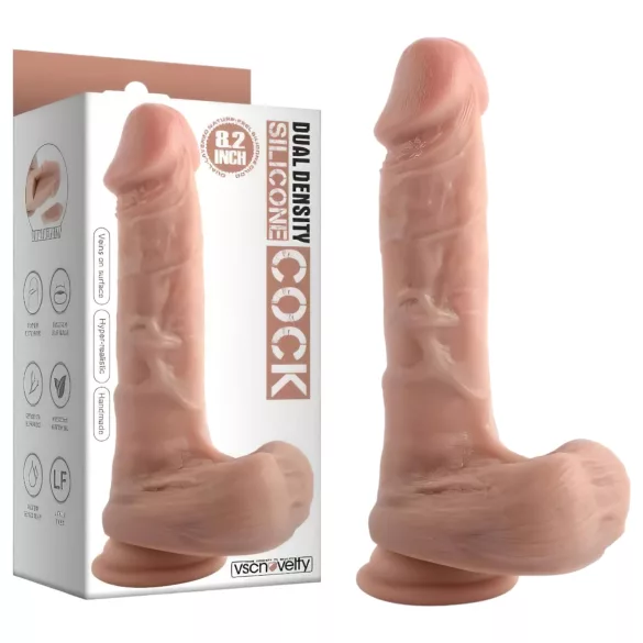 Dual Density realistic dildo with suction cup and balls - 20 cm (flesh‑coloured)