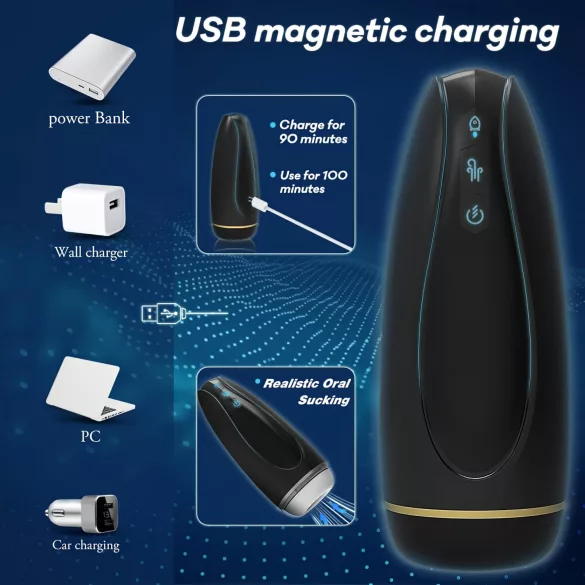 Sex HD Hawk - Rechargeable Vibrating Suction Masturbator (Black & White)