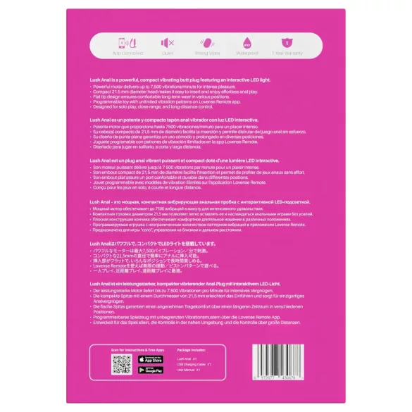 Lovense Lush Anal - App-controlled anal vibrator with LED - pink